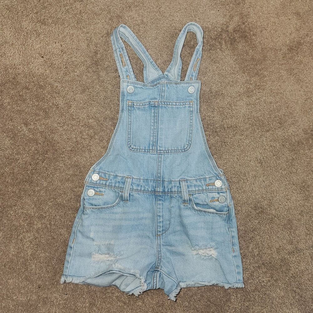 Old Navy Blue Denim Jean Overall Shorts Cut-Offs Sz M 8 Youth Girls Cotton